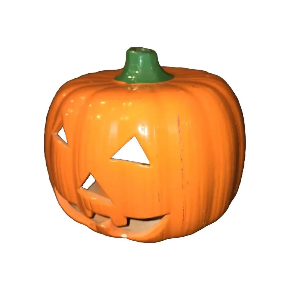 Vintage Halloween Ceramic Jack O Lantern Pumpkin Candle Holder Light Decoration